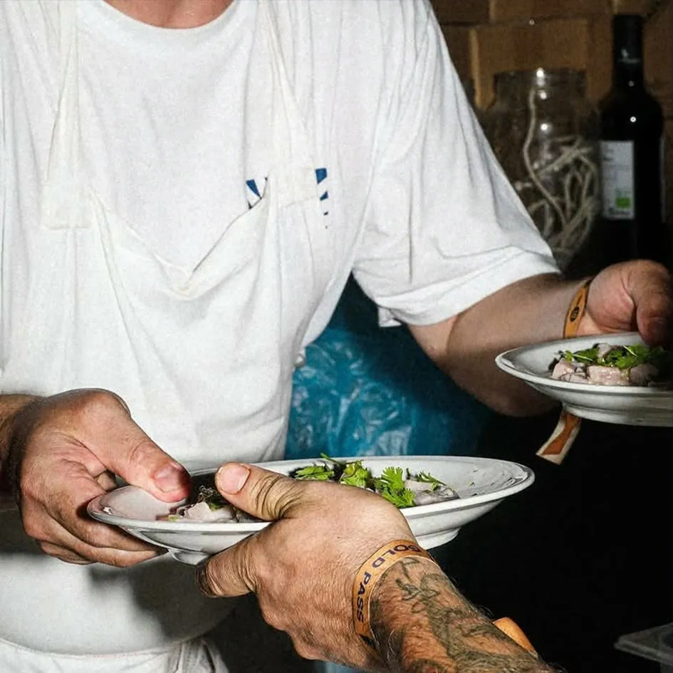 Chef plating dishes