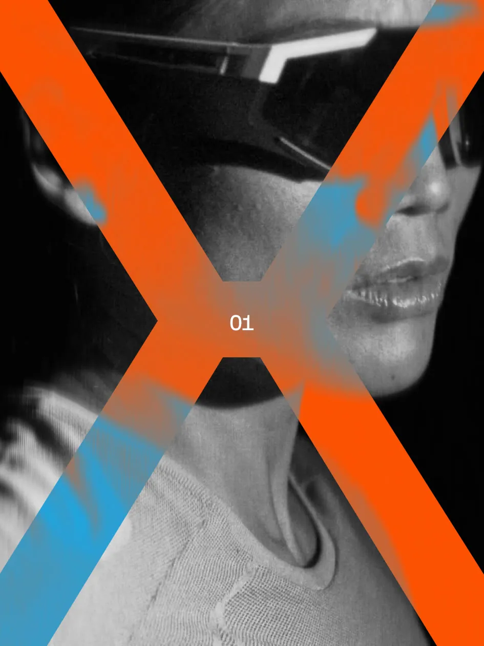 Athlete behind the orange and blue X