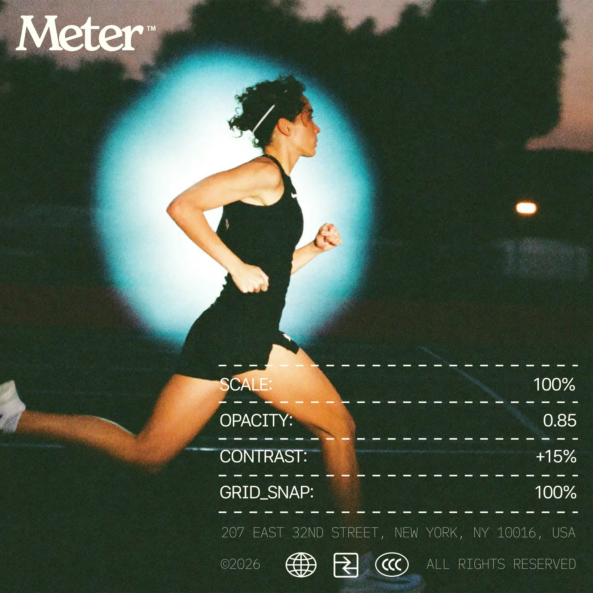 Runner in a spotlight with Meter interface details
